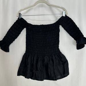 Sir women’s linen ruched crop top black short sleeves gothic size 4